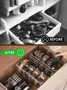 2pcs/1pc Acrylic Waist Belt Organizer Box, Suitable For Wardrobe And Drawers - With Adjustable 3 Compartments And Stackable Design, Wardrobe And Drawer Storage, Can Store Ties, Belts, Jewelry - Multicolor - View 5