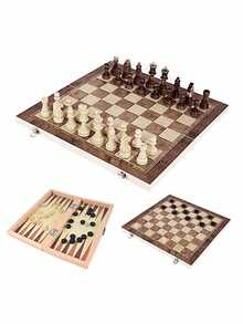 Ensemble de jeu d'échecs en bois 3-en-1 avec fond floqué, antidérapant et résistant à l'usure, comprenant des pièces d'échecs de tailles multiples (24/29/34/39/48 cm), convenant aux compétitions d'échecs, aux jeux de table, etc. Peut se plier pour un rangement facile. Jeux de fête pour adultes convenant pour Halloween/Noël/Thanksgiving - Noir et Blanc - Voir 3