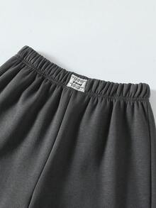 SHEIN ChillGRL 1pc Oversized Women/Teen Gray Washed Waistband Straight Leg Extra Long Pants, Autumn/Winter Wide Leg Sweatpants Comfy Pants Grey Pants - Dark Grey - View 3