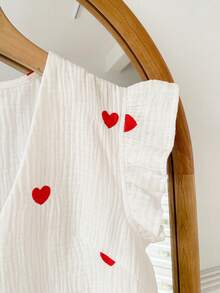 SHEIN Frenchy Women's Casual Heart Embroidery Textured Ruffle Hem Blouse, Summer - White - View 5