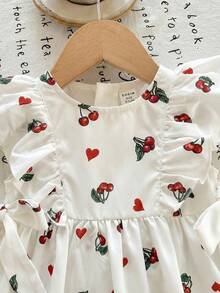 LMoss Kids Baby Girl Cherry Print Ruffle Trim Round Neck Casual Dress - Multicolor - View 8