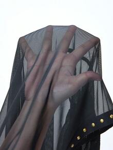 ROMWE Goth Vestido ajustado con cuello drapeado, espalda descubierta y aplicaciones, de malla y estilo vanguardista, en color dorado y negro - Negro - Ver 7