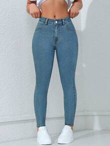 Flexra Quần jean denim nữ dáng ôm có túi, đa năng, thích hợp mặc thường ngày. - màu nâu - Xem 5