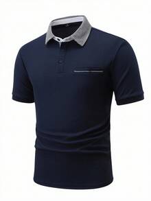 Calvornis Men's Casual Short Sleeve Polo Shirt, Formal, Ceremony - Navy Blue - View 4