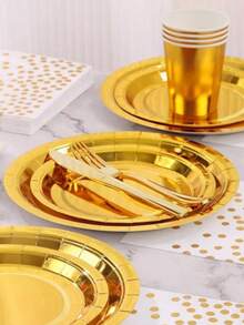 48/100pcs 7-Inch And 9-Inch Gold Foil Edge Paper Plates, Disposable White Paper Plates, Suitable For Birthday, Wedding, Christmas, New Year, Bridal Shower Party - Gold - View 2
