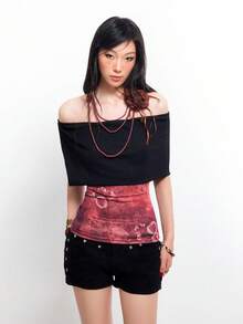 Bloopia 高领吊带背心，甜美风格女士春季服装，Y2K修身背心 - 黑色 - 查看 3