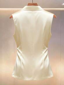 Franclia Women's Commuter Satin Sleeveless Blouse - Light Yellow - View 2