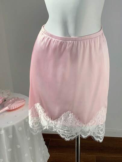 Comfortcana 女士弹力腰带撞色蕾丝优雅短裙