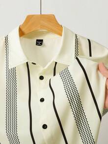 Manfinity RSRT Men's Striped Short Sleeve Single-Breasted Shirt And Pants Casual Suit Spring To Summer - Black - View 2