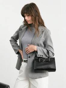 SHECARRY Women's Handbag, Elegant Black Crocodile Embossed PU Leather Tote Bag, Suitable For Commuting - Black - View 4