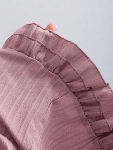 Sweetra 女士夏季纯色荷叶边下摆系腰短袖衬衫 - 淡紫色 - 查看 4