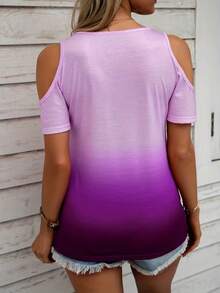 EMERY ROSE Áo thun trễ vai phối màu gradient, áo thun cổ chữ V tay ngắn kiểu dáng thường ngày, thích hợp cho kỳ nghỉ hè của nữ. - Nhiều màu - Xem 2