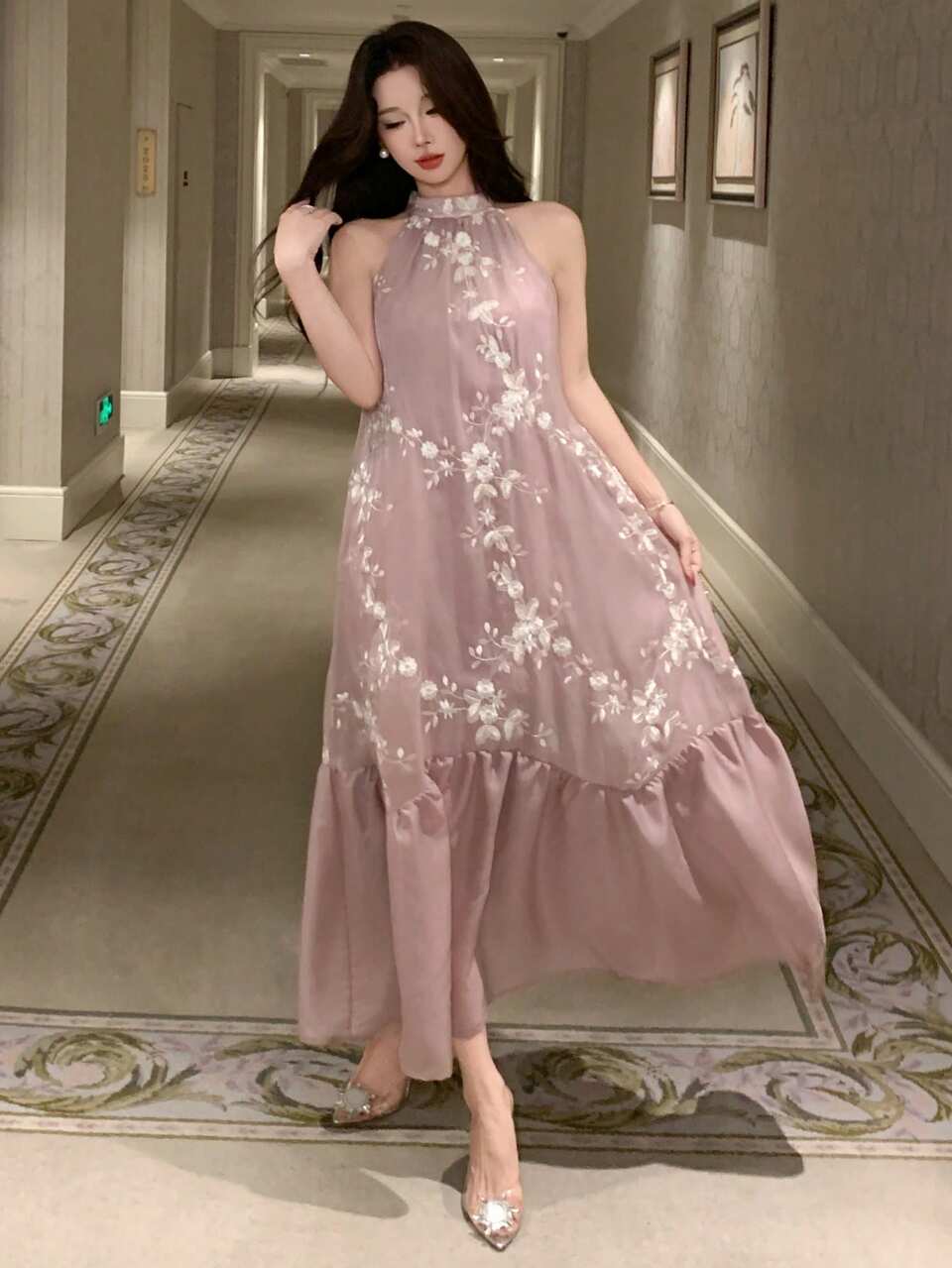 Women's Sleeveless Floral Lace Patchwork Dress, Elegant Sundress