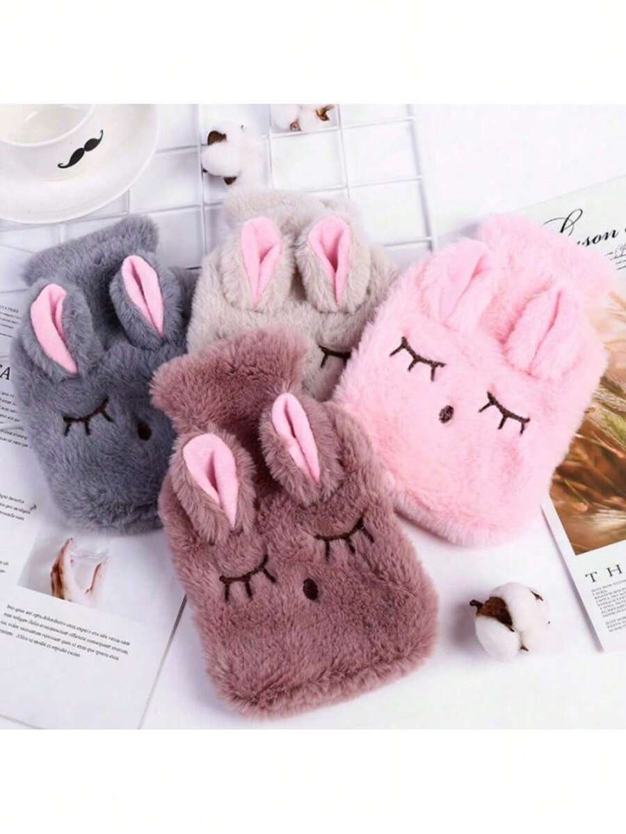 Plush Squinting Rabbit Fur Hand Warmer, Removable And Washable, Water-Filled Hot Water Bag - Multicolor - View 1