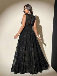 Viva Relle 大码无袖优雅浪漫时尚连衣裙 - 黑色 - 查看 3