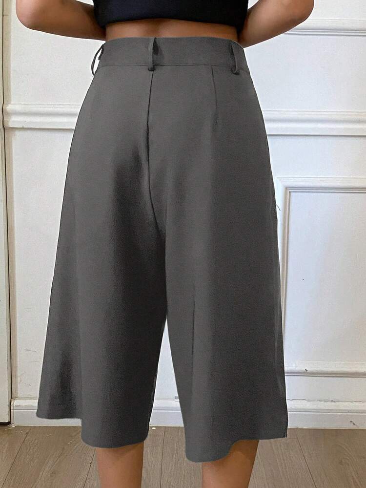 Women's Solid Color Pleated Pocket Capri Pants, Casual Retro Style For Autumn/Winter