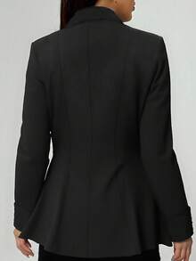 EURMUSE Women's Solid Sequin Lapel Single-Button Black Long Sleeve Blazer - Black - View 2