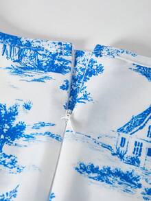 SHEIN ChillGRL 少女优雅碎花短袖连体裤，适合日常通勤、休闲、度假和聚会。 - 藍白色 - 查看 8