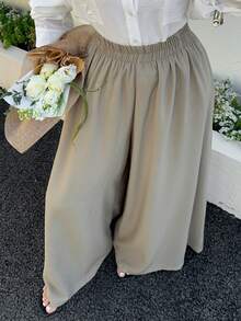 Dazy Plus Quần maxi ống rộng cạp chun, dáng suông, thích hợp mặc cả mùa xuân. - Màu Khaki - Xem 7
