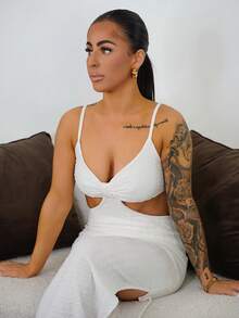 SAYEHFBABY Vacation Casual Sexy Cutout Waist Camisole Textured Fabric - White - View 6