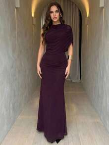 Firerie 女士休闲优雅修身连衣裙，派对礼服，正式礼服/毕业礼服/浪漫婚礼季/宾客礼服/紫红色连衣裙/春季连衣裙/情人节连衣裙/女士优雅派对礼服/女士婚礼宾客礼服/红色连衣裙 - 摩卡棕 - 查看 2