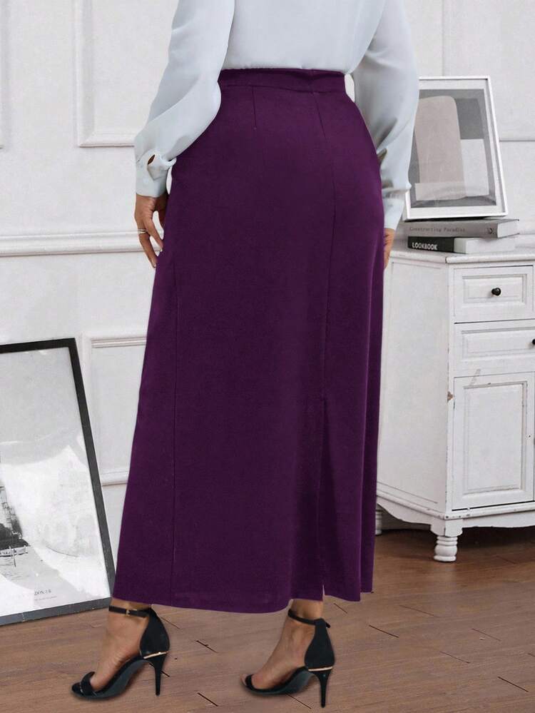 Plus Size Women's Summer Casual Vacation Solid Color Purple Casual Versatile Commute Skirt,Summer Holiday,Spring Break, Vacation Women, Holiday For Women,Going Out,2026 New,Simple And Fashionable For Everyday Wear, Purple Skirt Women,Suitable For Summer, Vacation,Daily Wear, Modest Skirts, Elegant Skirt