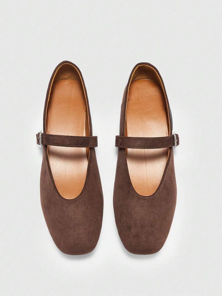 CUCCOO BIZCHIC Women's Round Toe Flat Shoes With Instep Strap, Comfortable Minimalist PU Leather Casual Shoes, Brown, Suitable For Daily Wear And Commuting