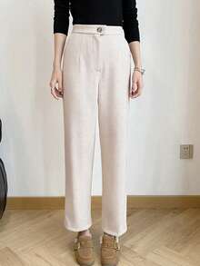 Pariaura Women's Fashionable Slim-Fit Long Suit Pants, Winter - Apricot - View 7