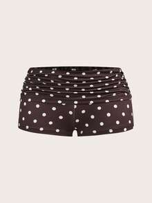 SHEIN EZwear 女士休闲蕾丝拼接波点吊带背心和短裤套装 - 咖啡棕 - 查看 8