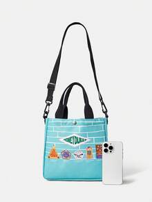 HARRY POTTER X SHEIN Túi đeo vai liền thân thời trang dành cho nữ, túi đeo vai in họa tiết với dây đeo vai có thể điều chỉnh, túi đeo vai thường ngày dành cho nữ đi làm. - Màu xanh nhạt - Xem 3