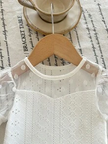 SHEIN LMoss Kids 女婴纯色圆领泡泡袖休闲T恤 - 白色 - 查看 5