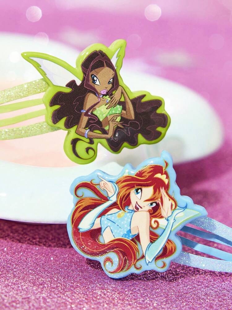 The Winx X SHEIN かわいいカートゥーン柄 ガールズヘアピン 12個セット、前髪やダメージヘアのクリップに最適、Y2Kスタイル - マルチカラー - 見る 6