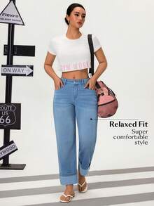 Flexra Jeans rectos y casuales de mujer con dobladillo a la altura del tobillo - Azul lavado medio - Ver 3