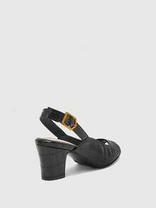 CUCCOO BIZCHIC French Sexy High Heels Women's Thin Heels New Round Toe Temperament Celebrity Word Buckle Empty Shoes Valentine's Day - Black - View 8