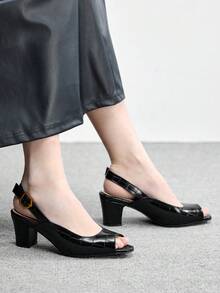 CUCCOO BIZCHIC French Sexy High Heels Women's Thin Heels New Round Toe Temperament Celebrity Word Buckle Empty Shoes Valentine's Day - Black - View 4