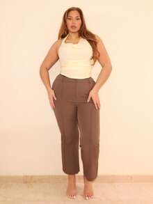 MelDlgn 大码女式淡黄色纹理针织肩带上衣，时尚迷人，适合派对、约会、婚礼、下午茶、音乐节、浪漫海滩度假、春夏邮轮度假淡黄色上衣露背上衣 - 黃色 - 查看 1