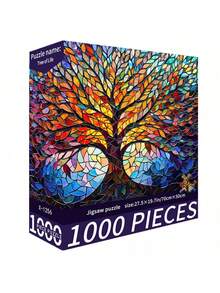 一盒1000片拼图玩具，尺寸70厘米*50厘米，油画风景和卡通图案，成人减压，装饰艺术品，适合作为生日礼物 - 彩色 - 查看 5
