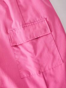 SHEIN ChillGRL 少女休闲字母条纹V领露肩宽松T恤和数字图案T恤搭配时尚实用直筒口袋裤两件套，春夏秋三季皆宜。 - 淺粉色 - 查看 6