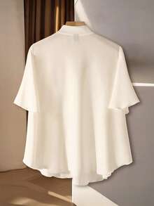 Franclia 优雅法式编织蝴蝶袖领蝴蝶结衬衫，女士白色 - 白色 - 查看 2