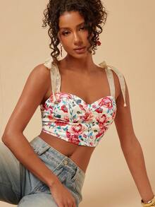Travachic Women's Floral Print Cropped Camisole Top For Vacation, Summer, Beach For Women - Multicolor - View 6