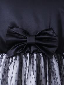 Girls' Tulle Princess Dress With Bow & Beaded Decor, Suitable For Birthday Party, Ball, Stage Performance, Fashion Show, Daily Wear - Black - View 6