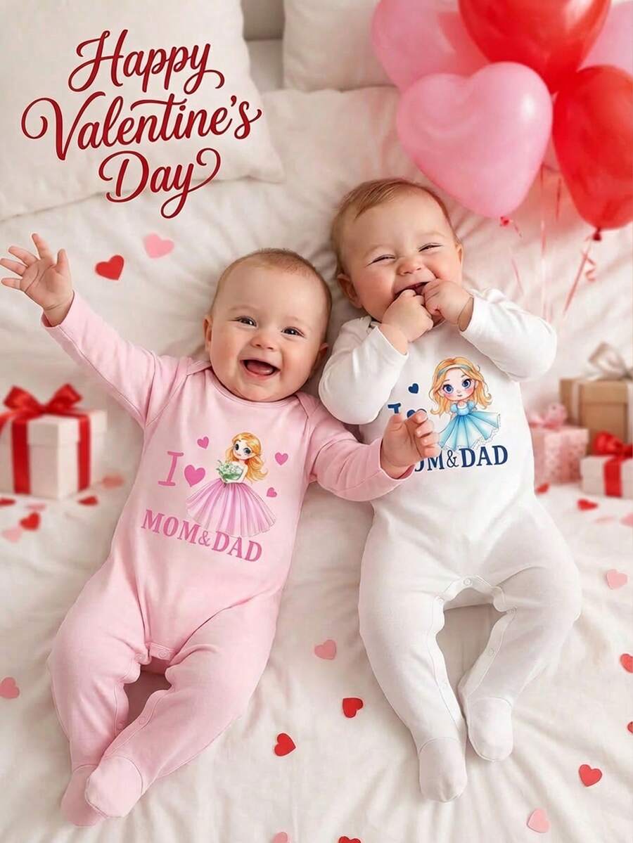 2pcs Newborn Baby Pajamas Set, Dreamlike Series Print Knitted Envelope Collar Long Sleeve Footie Romper, All Season - Multicolor - View 1