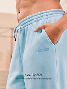 GLOWMODE 加大码 30 英寸日常舒适抓绒裤，柔软保暖，侧边口袋，可调节抽绳腰带，宽松版型，弹性裤脚，休闲运动裤 - 淺藍色 - 查看 4