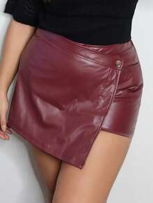 MelDlgn 大码复古棕色不对称分层短裤 - 学院风，70 年代风格，休闲，舒适，通勤，复古美学，适合学校、教学和办公室穿着 - 酒紅色 - 查看 4