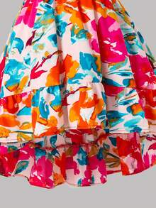 SHEIN 年轻女孩优雅简约露背印花无袖连衣裙 - 粉色 - 查看 7