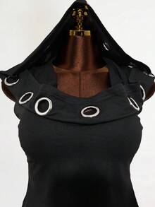 Mistrie 女士无袖连帽卫衣，激光镂空设计 - 黑色 - 查看 5