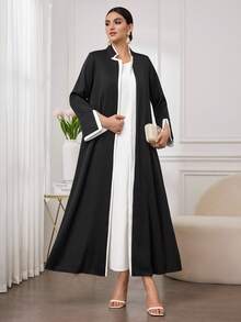 SHEIN Najma Áo choàng Abaya nữ đơn giản màu đen trắng, dáng rộng, thoải mái. - Đen và trắng - Xem 5