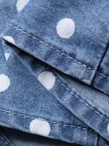 DAZY 女士夏季波点印花吊带连衣裙，休闲度假风牛仔连衣裙 - 中等水洗藍 - 查看 8