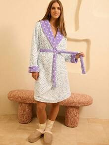 Aralina Women's Comfortable Polka Dot Print Loose Robe, Autumn/Winter - Purple - View 5