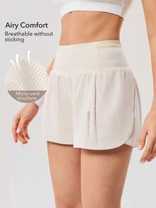 OutZeal Quần short chạy bộ nữ, quần short thể thao tập gym, tập luyện mùa hè, có chức năng kiểm soát vòng bụng, thiết kế 2 trong 1 tích hợp quần short bên trong, quần thể thao nữ năng động. - Màu be - Xem 4